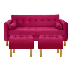 BODEVIR - Sofa Retro 3C+2 Pouf Felpa 01 Burdeo