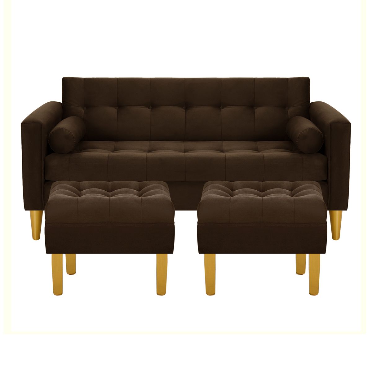 BODEVIR - Sofa Retro 3C+2 Pouf Felpa 01 Chocolate