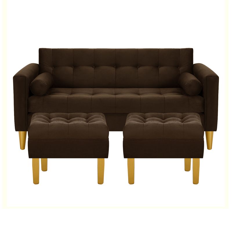 BODEVIR - Sofa Retro 3C+2 Pouf Felpa 01 Chocolate