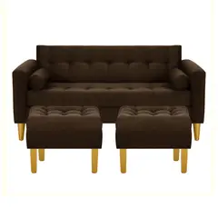 BODEVIR - Sofa Retro 3C+2 Pouf Felpa 01 Chocolate