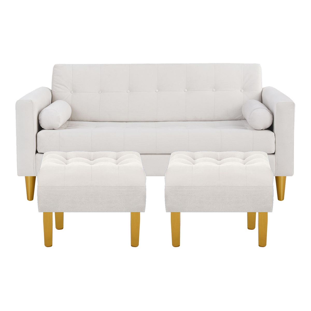 BODEVIR - Sofa Retro 3C+2 Pouf Felpa 01 Crudo