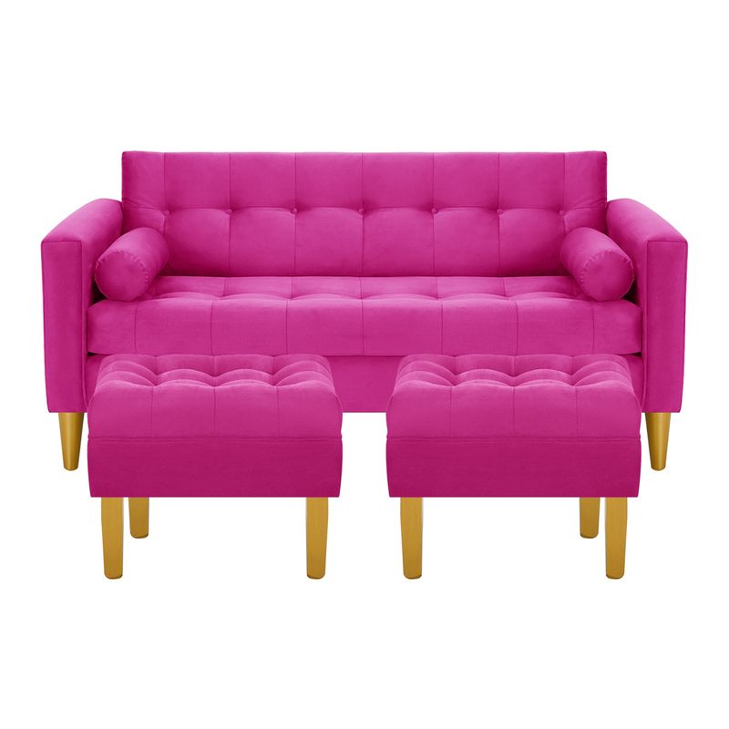 BODEVIR - Sofa Retro 3C+2 Pouf Felpa 01 Fucsia