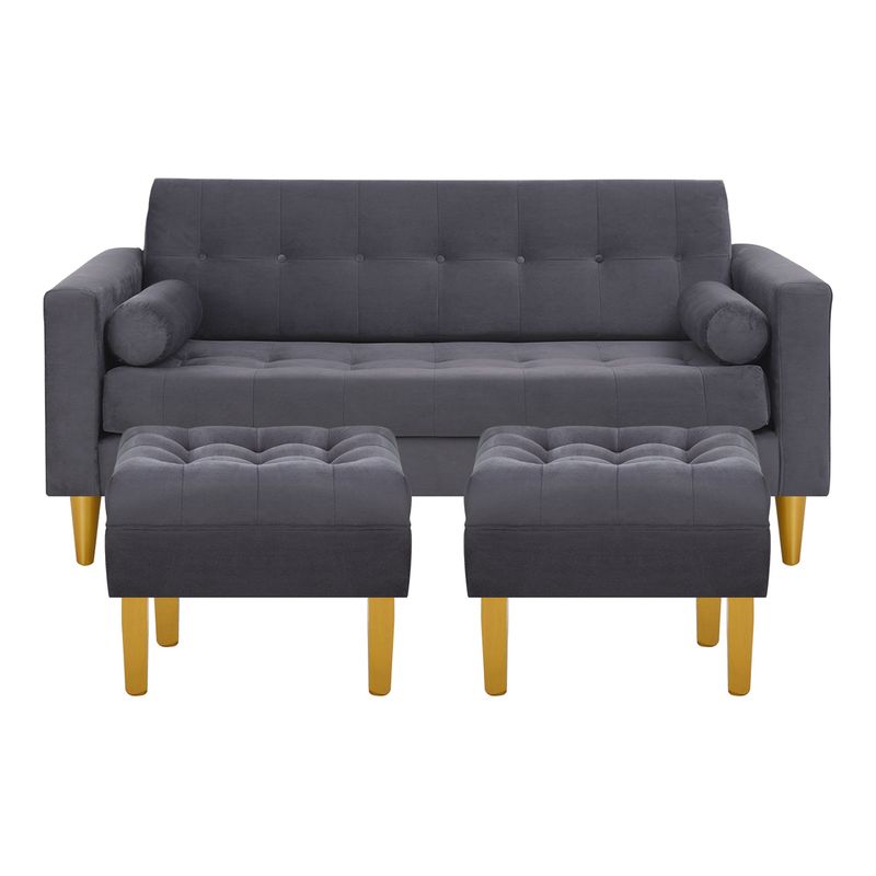 BODEVIR - Sofa Retro 3C+2 Pouf Felpa 01 Gris