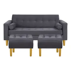 BODEVIR - Sofa Retro 3C+2 Pouf Felpa 01 Gris