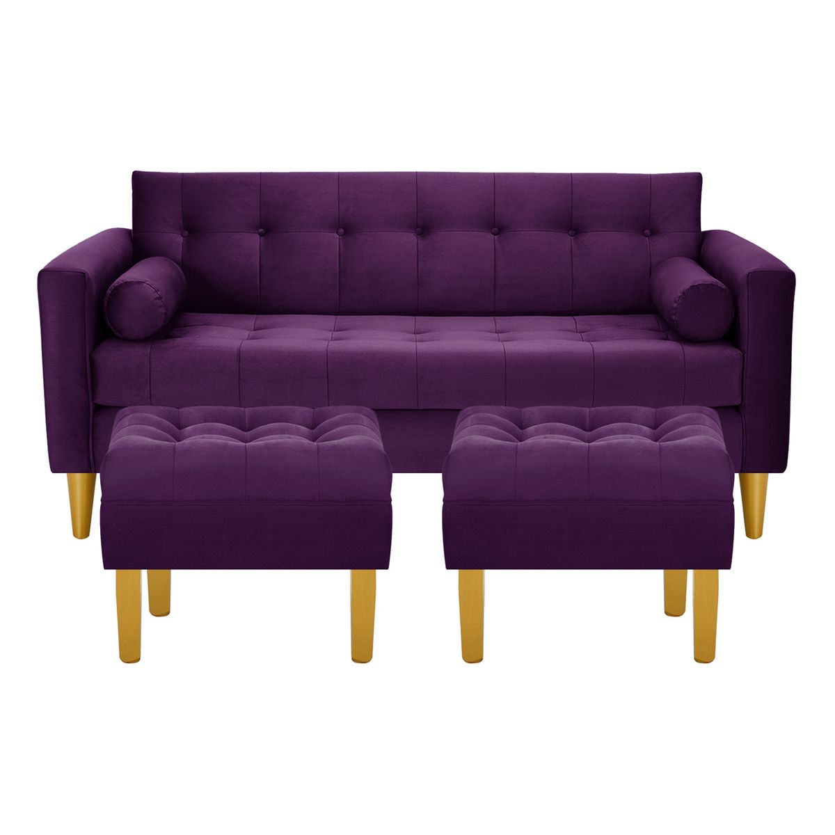 BODEVIR - Sofa Retro 3C+2 Pouf Felpa 01 Morado