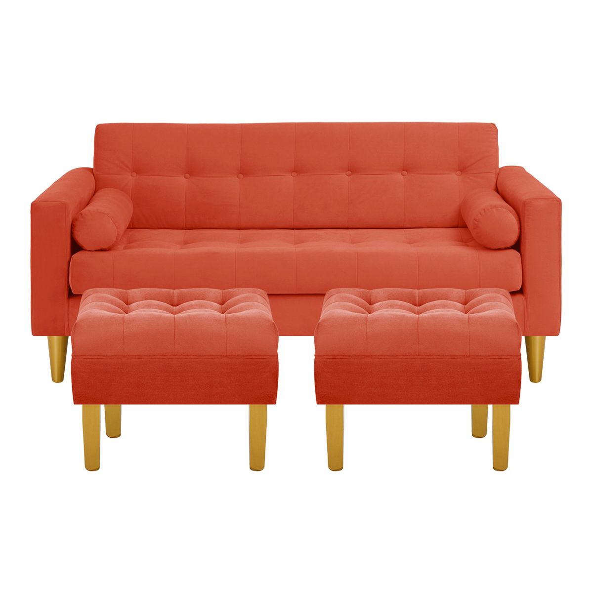 BODEVIR - Sofa Retro 3C+2 Pouf Felpa 01 Naranjo