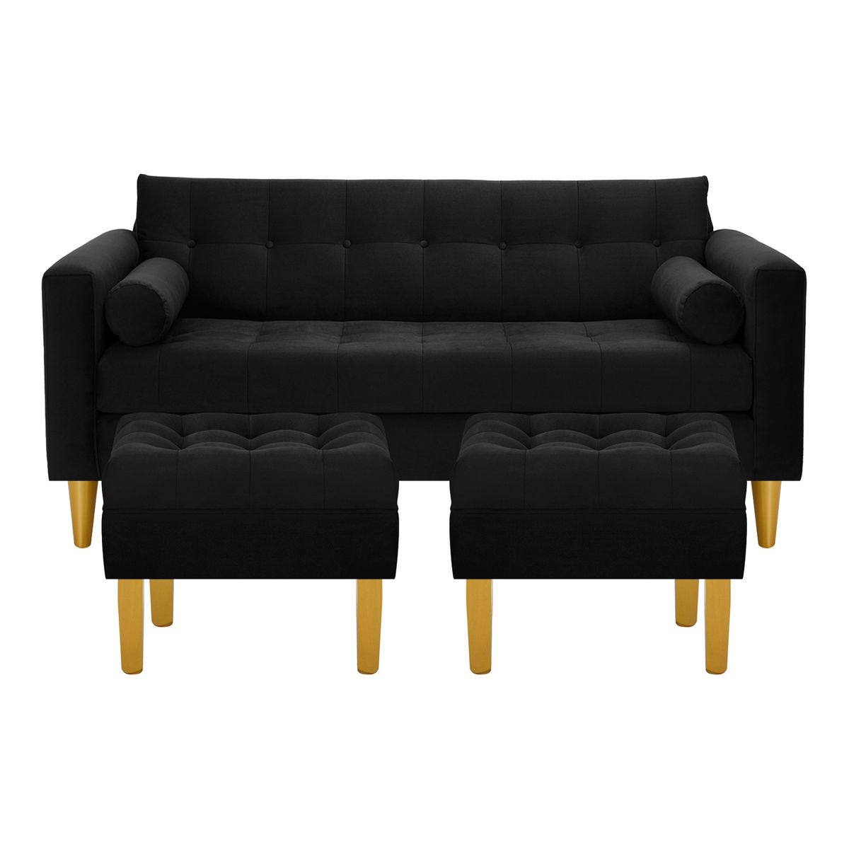 BODEVIR - Sofa Retro 3C+2 Pouf Felpa 01 Negro
