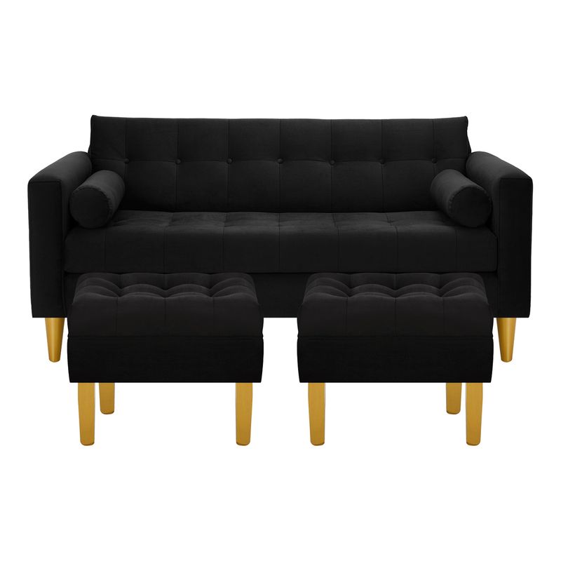 BODEVIR - Sofa Retro 3C+2 Pouf Felpa 01 Negro