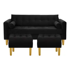 BODEVIR - Sofa Retro 3C+2 Pouf Felpa 01 Negro