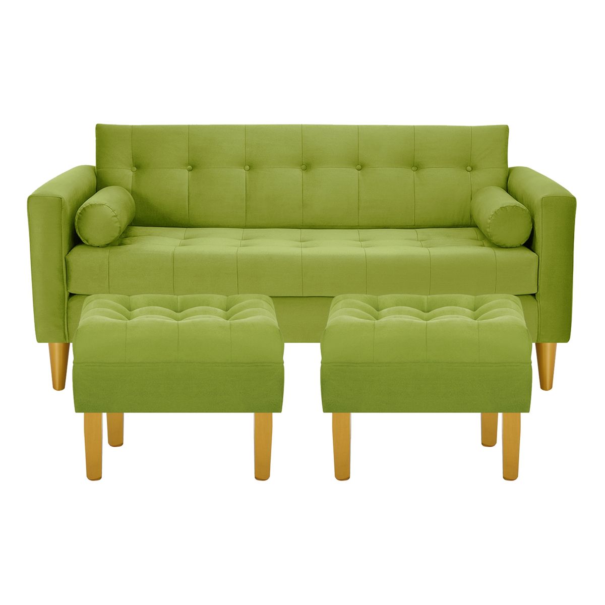 BODEVIR - Sofa Retro 3C+2 Pouf Felpa 01 Pistacho