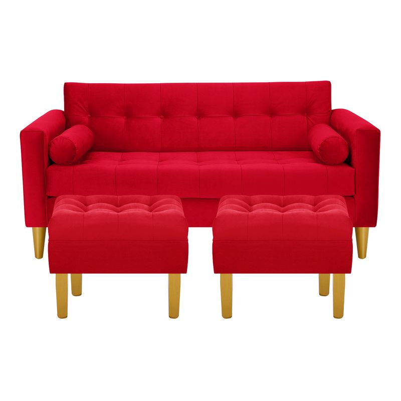 BODEVIR - Sofa Retro 3C+2 Pouf Felpa 01 Rojo