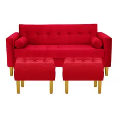 BODEVIR - Sofa Retro 3C+2 Pouf Felpa 01 Rojo