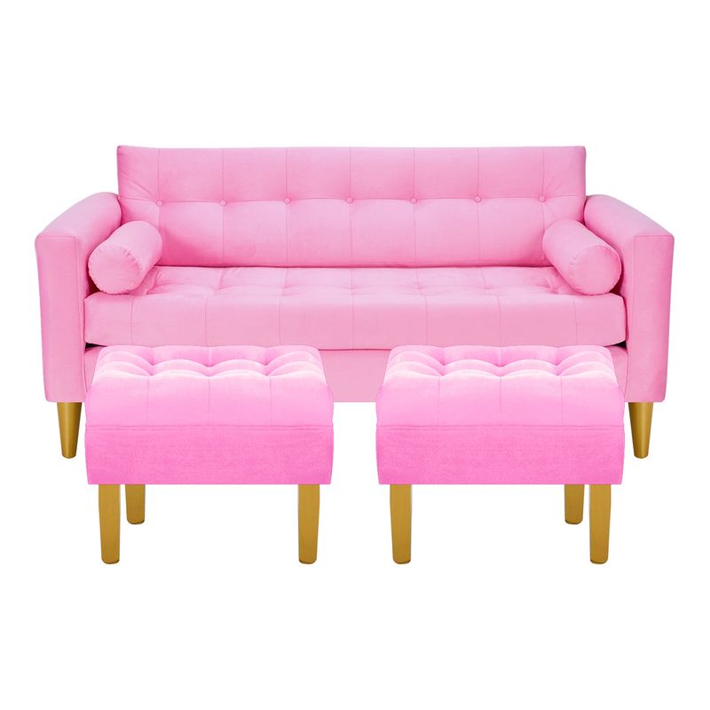 BODEVIR - Sofa Retro 3C+2 Pouf Felpa 01 Rosado