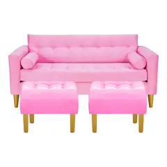 BODEVIR - Sofa Retro 3C+2 Pouf Felpa 01 Rosado
