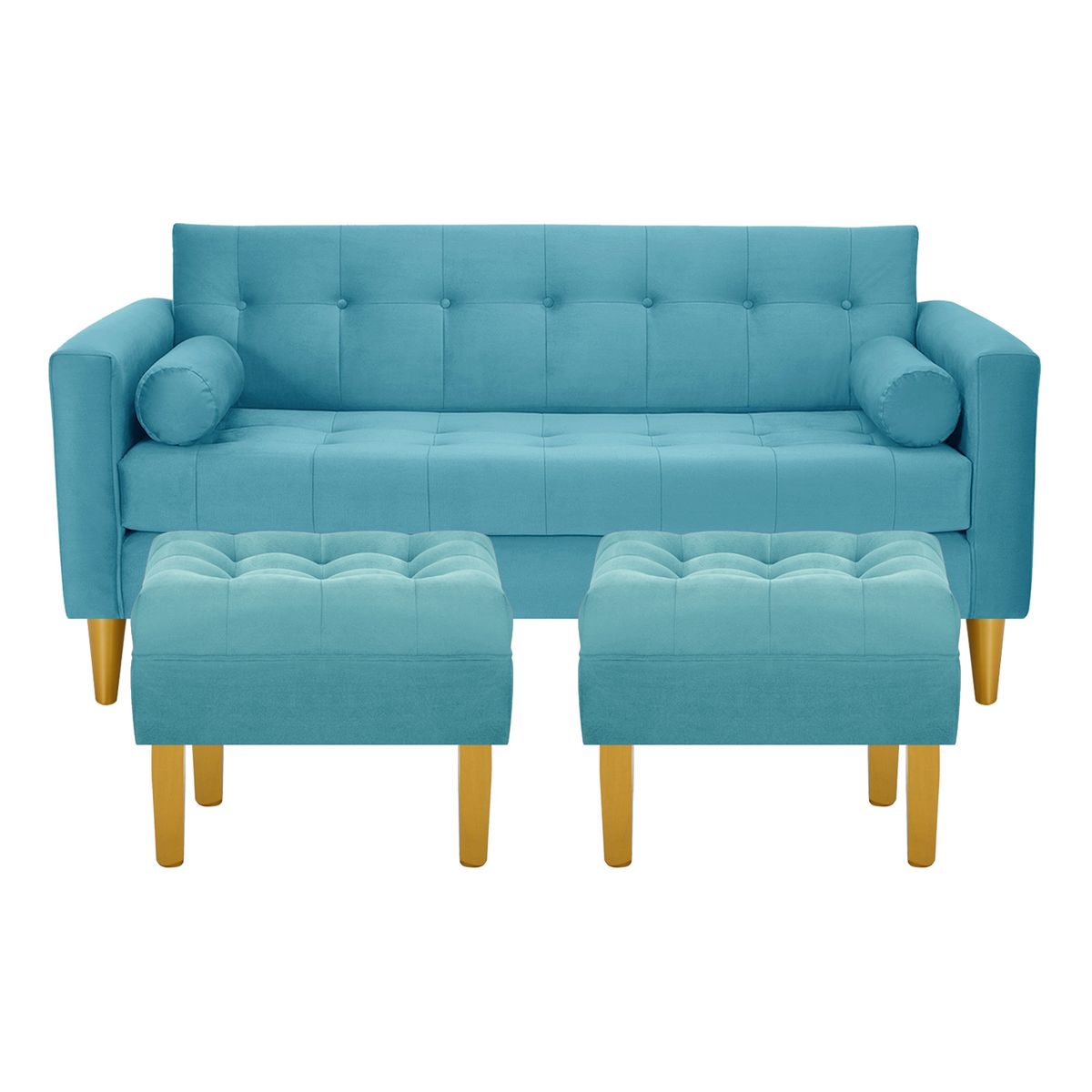 BODEVIR - Sofa Retro 3C+2 Pouf Felpa 01 Turquesa