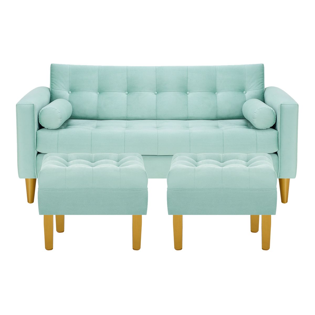 BODEVIR - Sofa Retro 3C+2 Pouf Felpa 01 Verde Agua