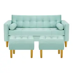 BODEVIR - Sofa Retro 3C+2 Pouf Felpa 01 Verde Agua