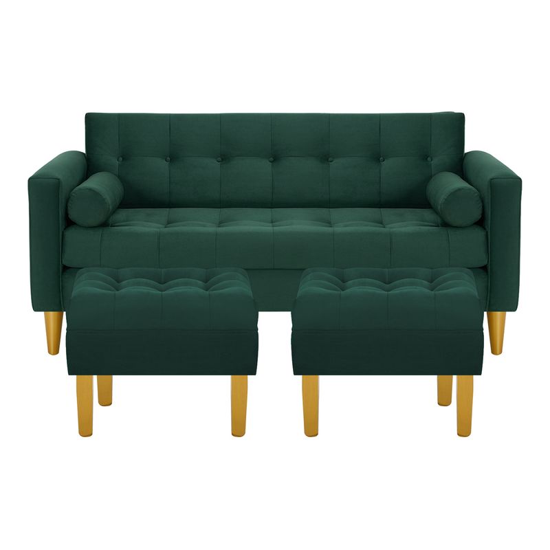BODEVIR - Sofa Retro 3C+2 Pouf Felpa 01 Verde Botella