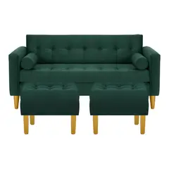 BODEVIR - Sofa Retro 3C+2 Pouf Felpa 01 Verde Botella