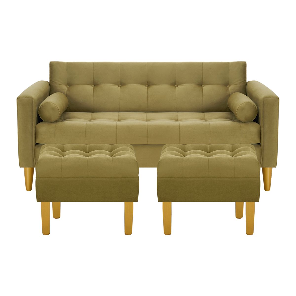 BODEVIR - Sofa Retro 3C+2 Pouf Felpa 01 Verde Musgo