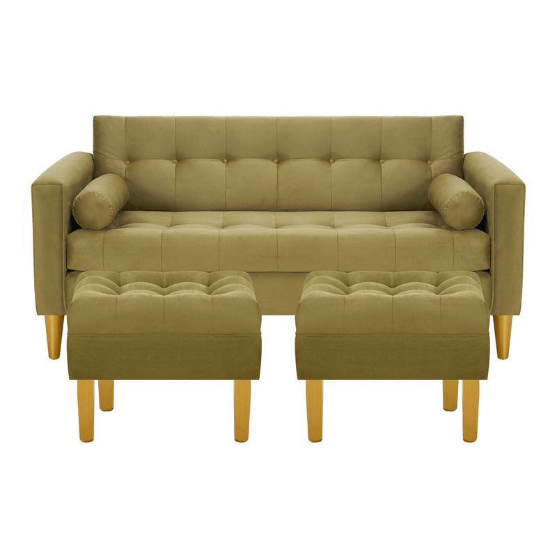 BODEVIR - Sofa Retro 3C+2 Pouf Felpa 01 Verde Musgo