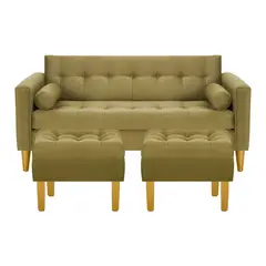 BODEVIR - Sofa Retro 3C+2 Pouf Felpa 01 Verde Musgo