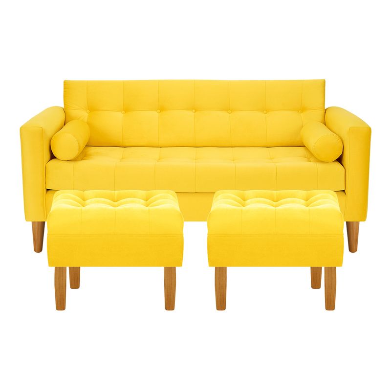 BODEVIR - Sofa Retro 3C+2 Pouf Felpa 04 Amarillo