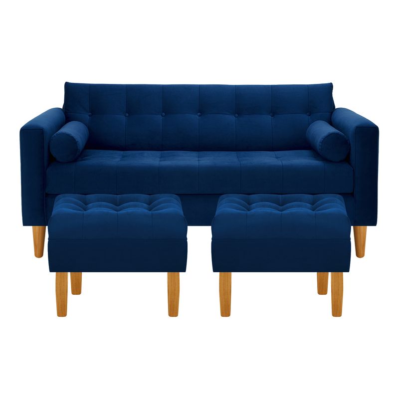 BODEVIR - Sofa Retro 3C+2 Pouf Felpa 04 Azul Marino