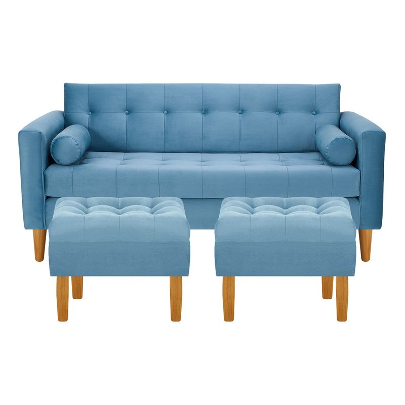 BODEVIR - Sofa Retro 3C+2 Pouf Felpa 04 Azul Petroleo