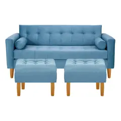 BODEVIR - Sofa Retro 3C+2 Pouf Felpa 04 Azul Petroleo