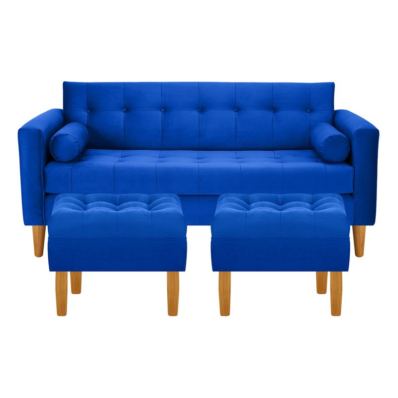 BODEVIR - Sofa Retro 3C+2 Pouf Felpa 04 Azul Rey