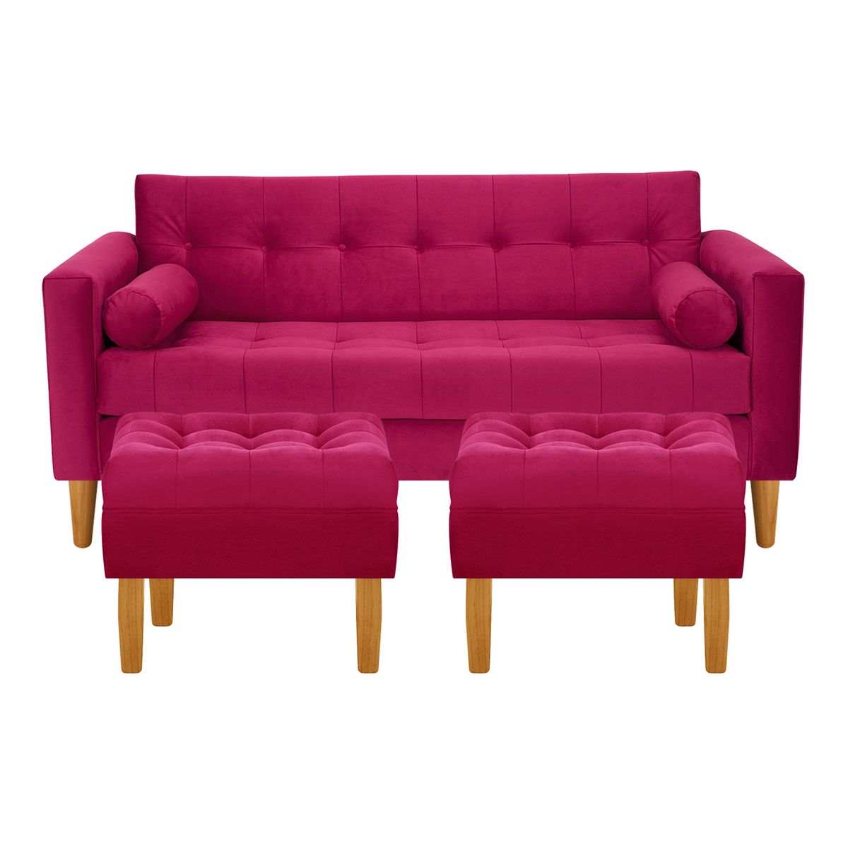 BODEVIR - Sofa Retro 3C+2 Pouf Felpa 04 Burdeo