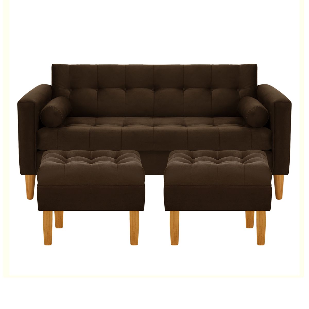 BODEVIR - Sofa Retro 3C+2 Pouf Felpa 04 Chocolate