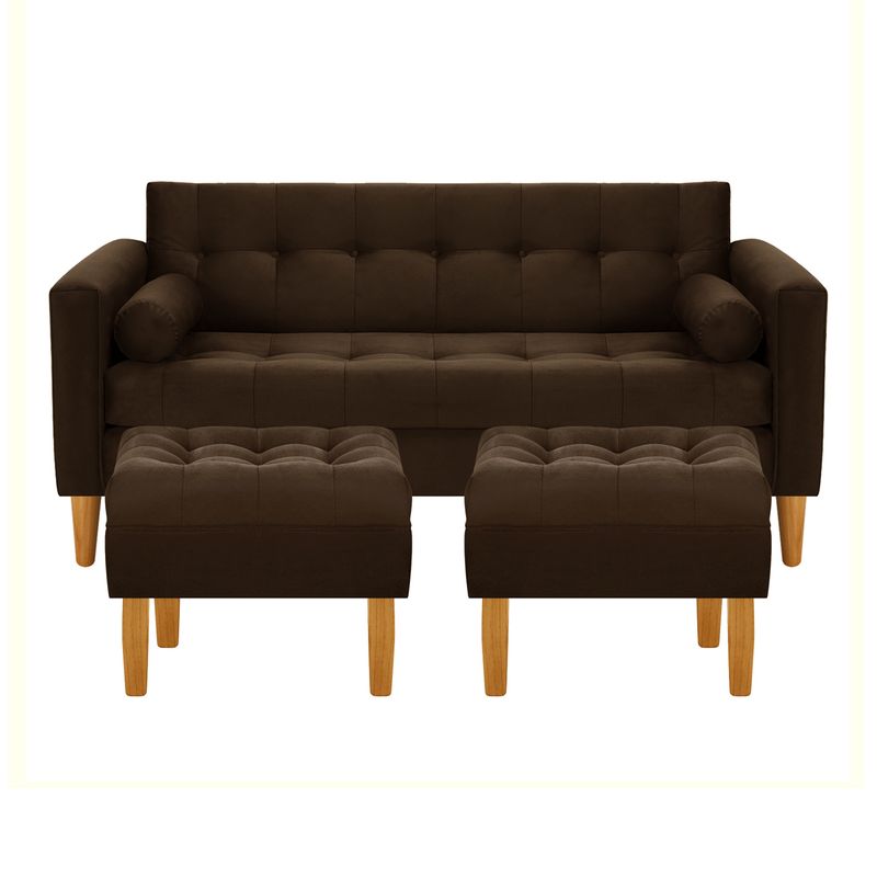 BODEVIR - Sofa Retro 3C+2 Pouf Felpa 04 Chocolate