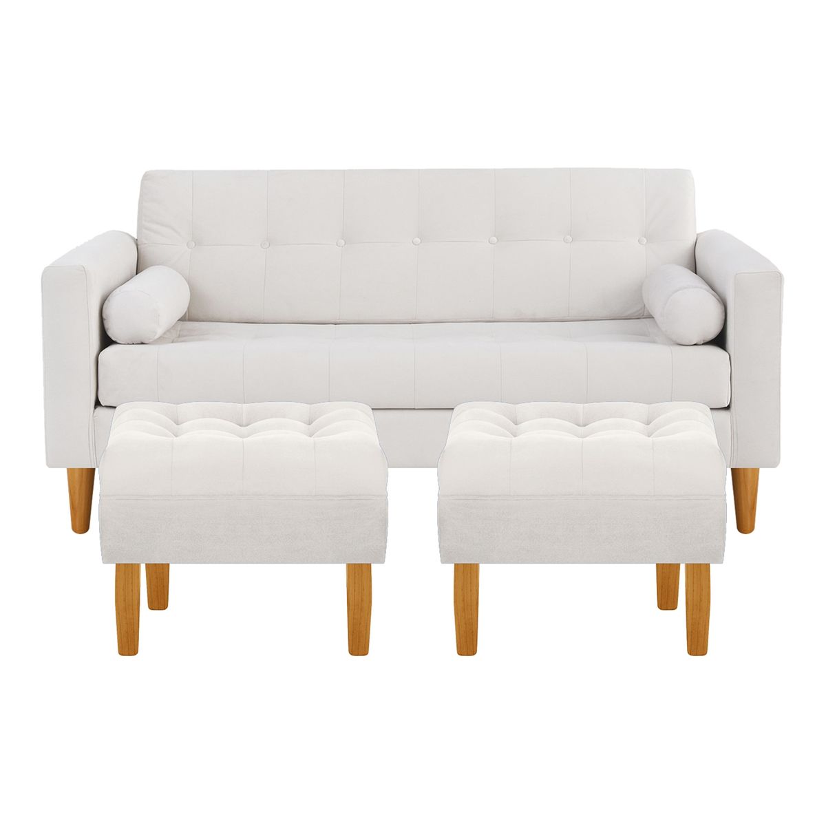 BODEVIR - Sofa Retro 3C+2 Pouf Felpa 04 Crudo