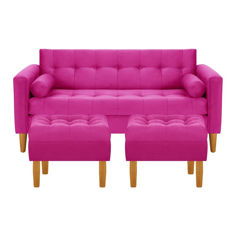BODEVIR - Sofa Retro 3C+2 Pouf Felpa 04 Fucsia