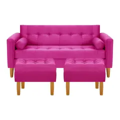 BODEVIR - Sofa Retro 3C+2 Pouf Felpa 04 Fucsia