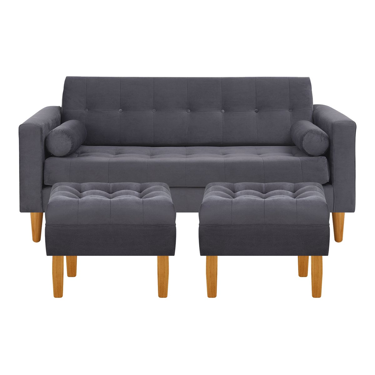 BODEVIR - Sofa Retro 3C+2 Pouf Felpa 04 Gris