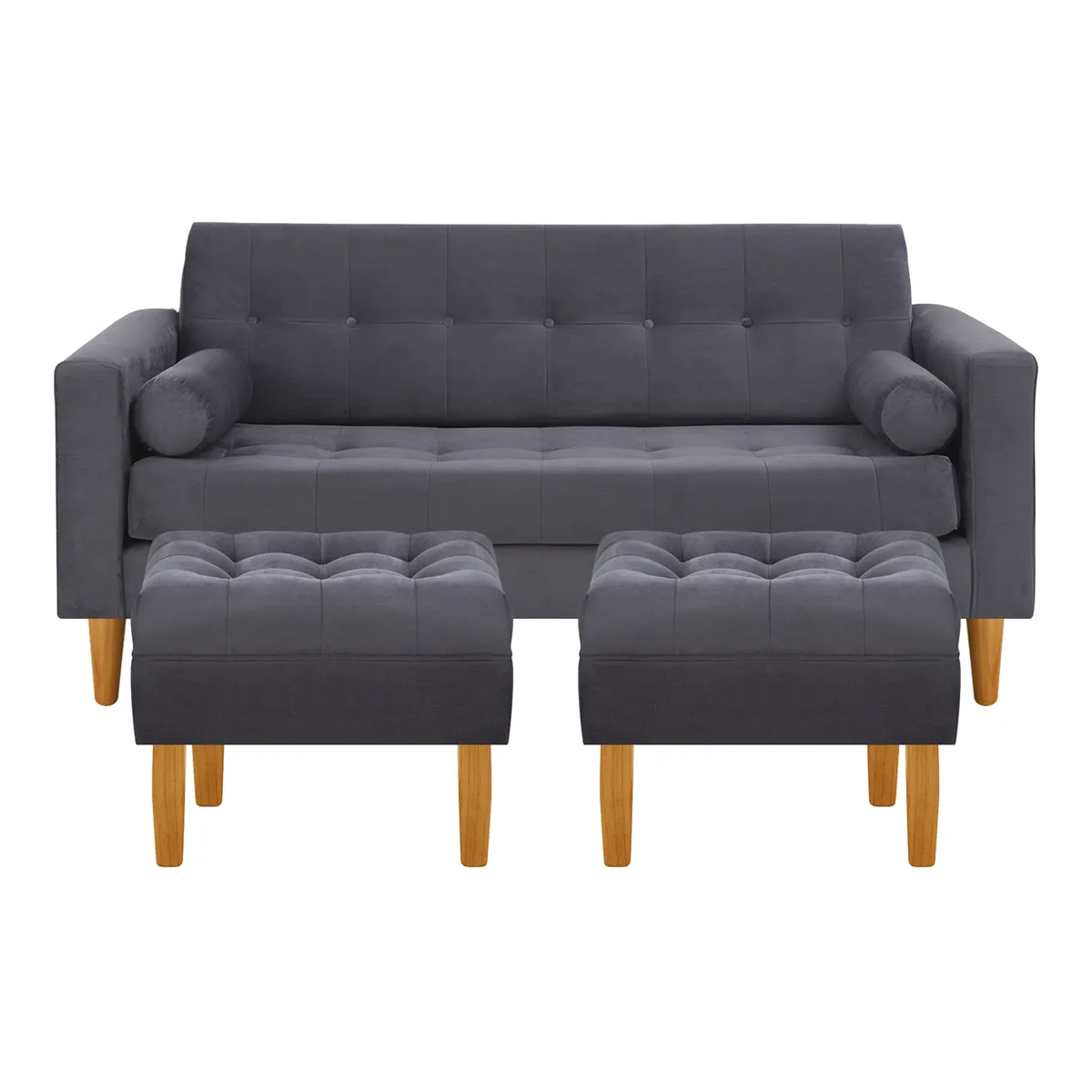 BODEVIR - Sofa Retro 3C+2 Pouf Felpa 04 Gris