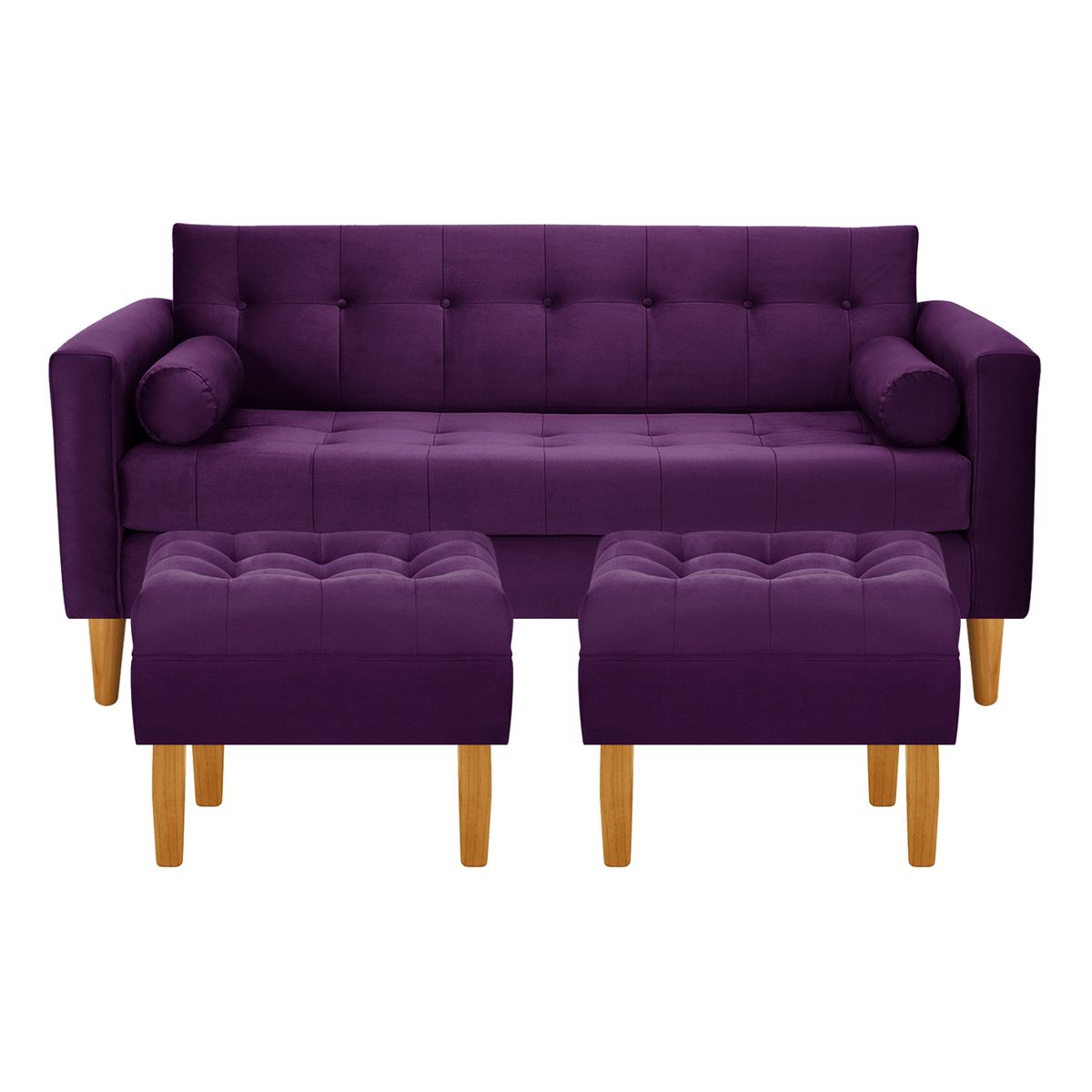 BODEVIR - Sofa Retro 3C+2 Pouf Felpa 04 Morado