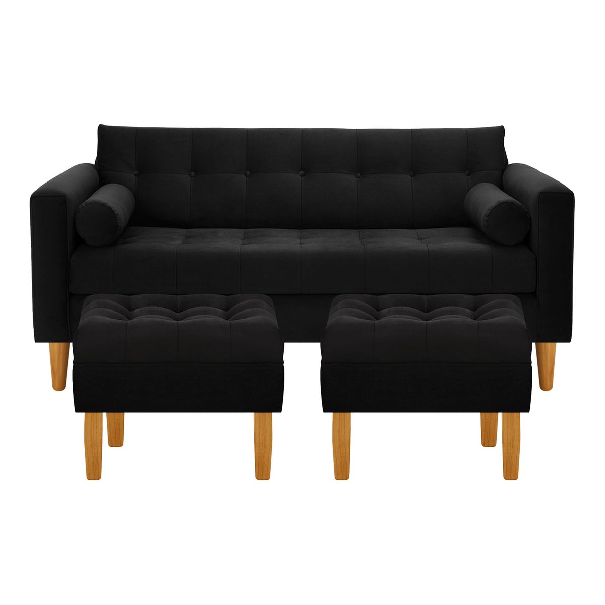 BODEVIR - Sofa Retro 3C+2 Pouf Felpa 04 Negro