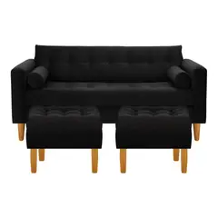 BODEVIR - Sofa Retro 3C+2 Pouf Felpa 04 Negro