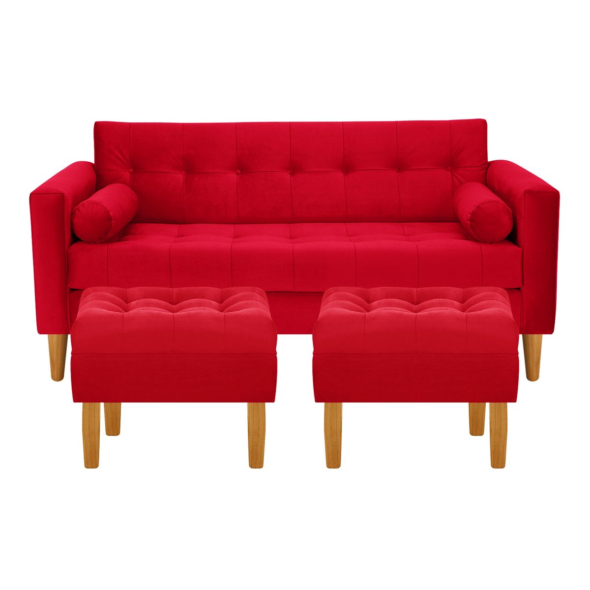 BODEVIR - Sofa Retro 3C+2 Pouf Felpa 04 Rojo