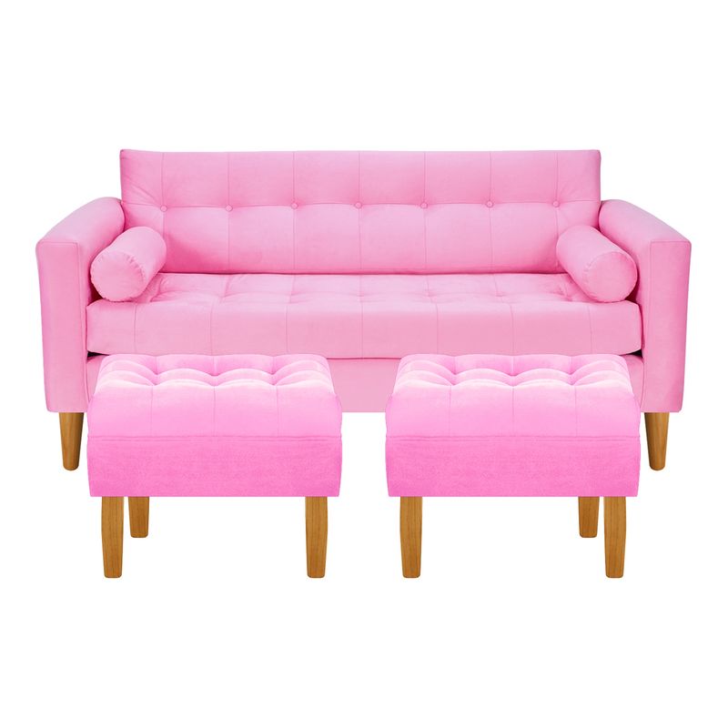 BODEVIR - Sofa Retro 3C+2 Pouf Felpa 04 Rosado