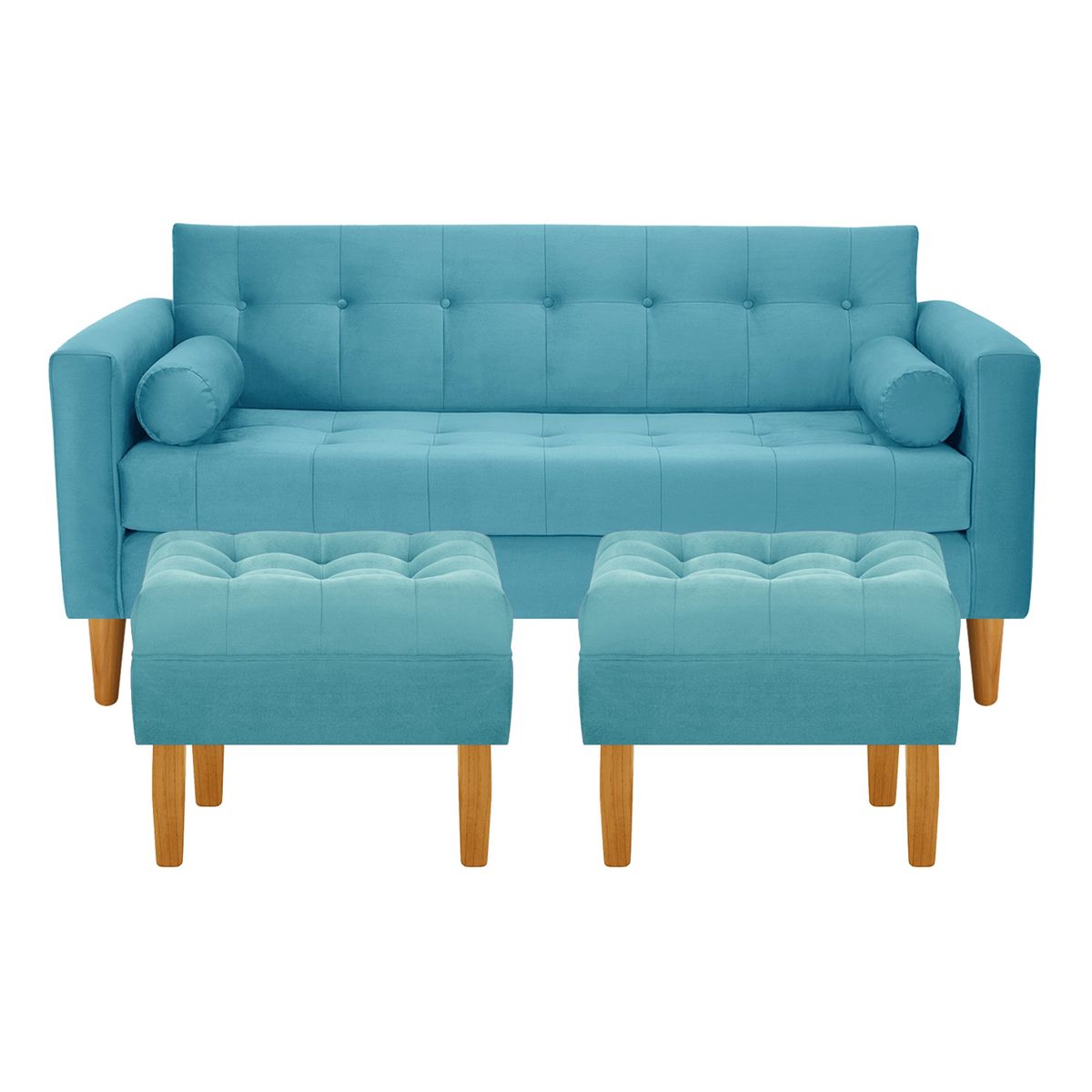 BODEVIR - Sofa Retro 3C+2 Pouf Felpa 04 Turquesa