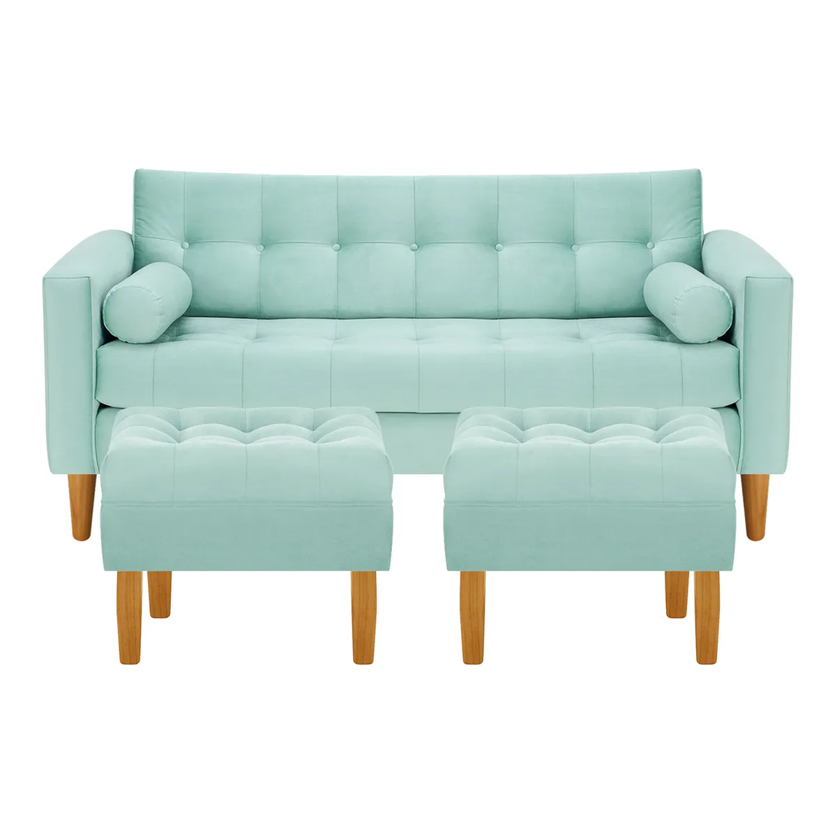 BODEVIR - Sofa Retro 3C+2 Pouf Felpa 04 Verde Agua