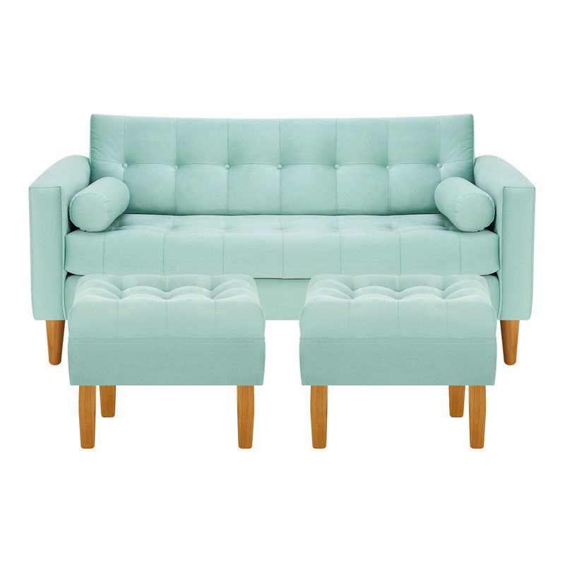 BODEVIR - Sofa Retro 3C+2 Pouf Felpa 04 Verde Agua
