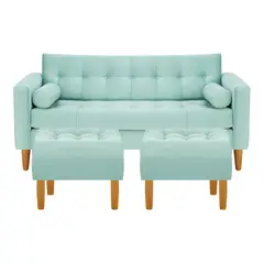 BODEVIR - Sofa Retro 3C+2 Pouf Felpa 04 Verde Agua