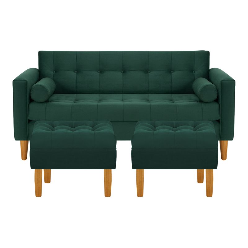 BODEVIR - Sofa Retro 3C+2 Pouf Felpa 04 Verde Botella