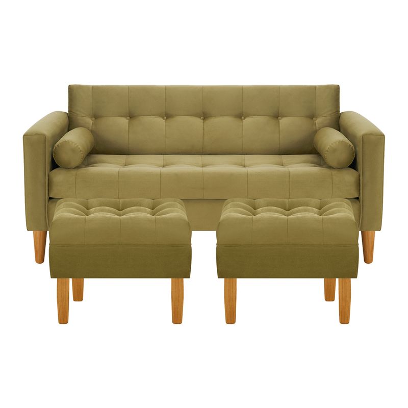 BODEVIR - Sofa Retro 3C+2 Pouf Felpa 04 Verde Musgo